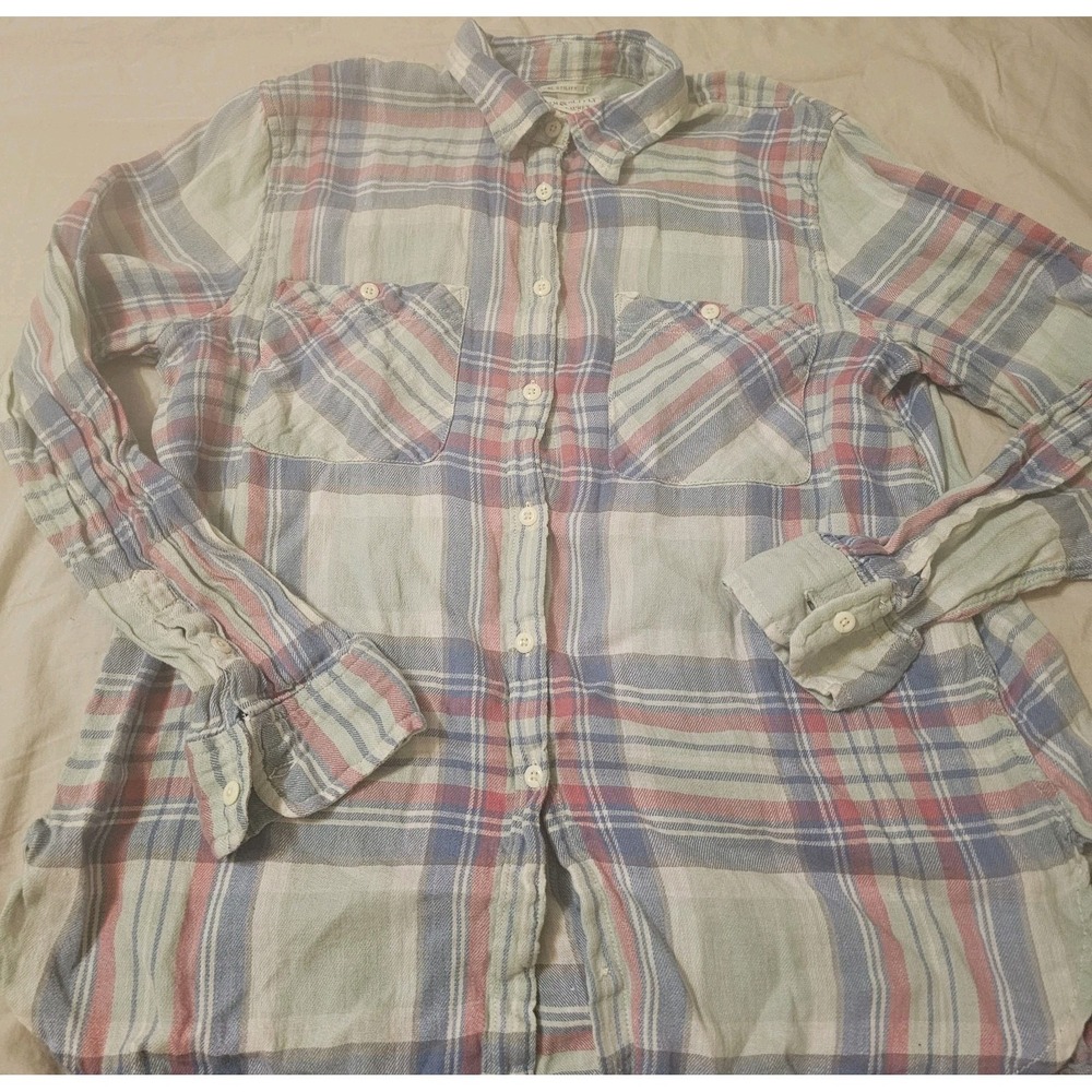 Denim & Supply Ralph Lauren Shirt Women's XL Linen Blue Plaid Flannel Utility